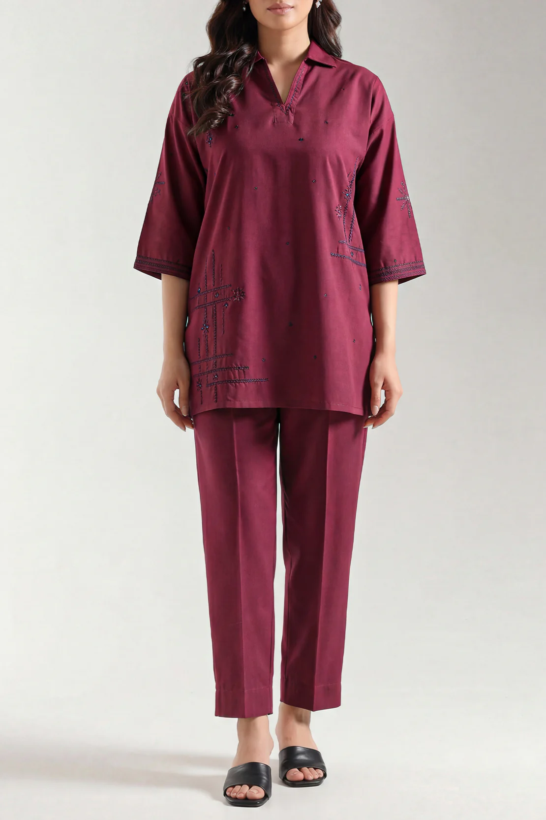 Solid Embroidered Polyester 2 Piece (Shirt/Trouser) - Image 2
