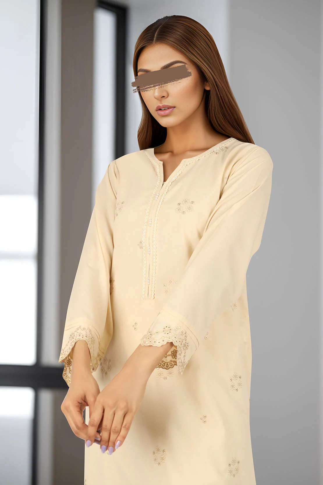 Solid Embroidered Polyester Stitched 2 Piece (Shirt/Trouser) - Image 2