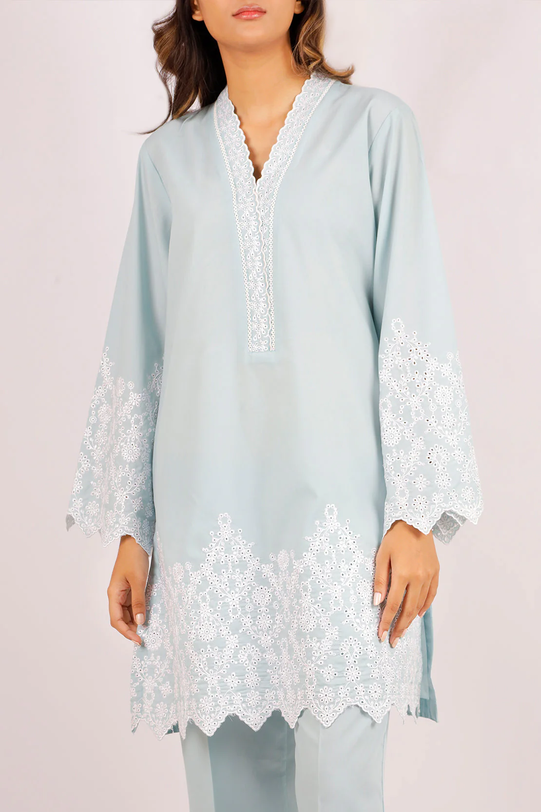 Solid Embroidered Polyester Stitched 2 Piece (Shirt/Trouser) - Image 2