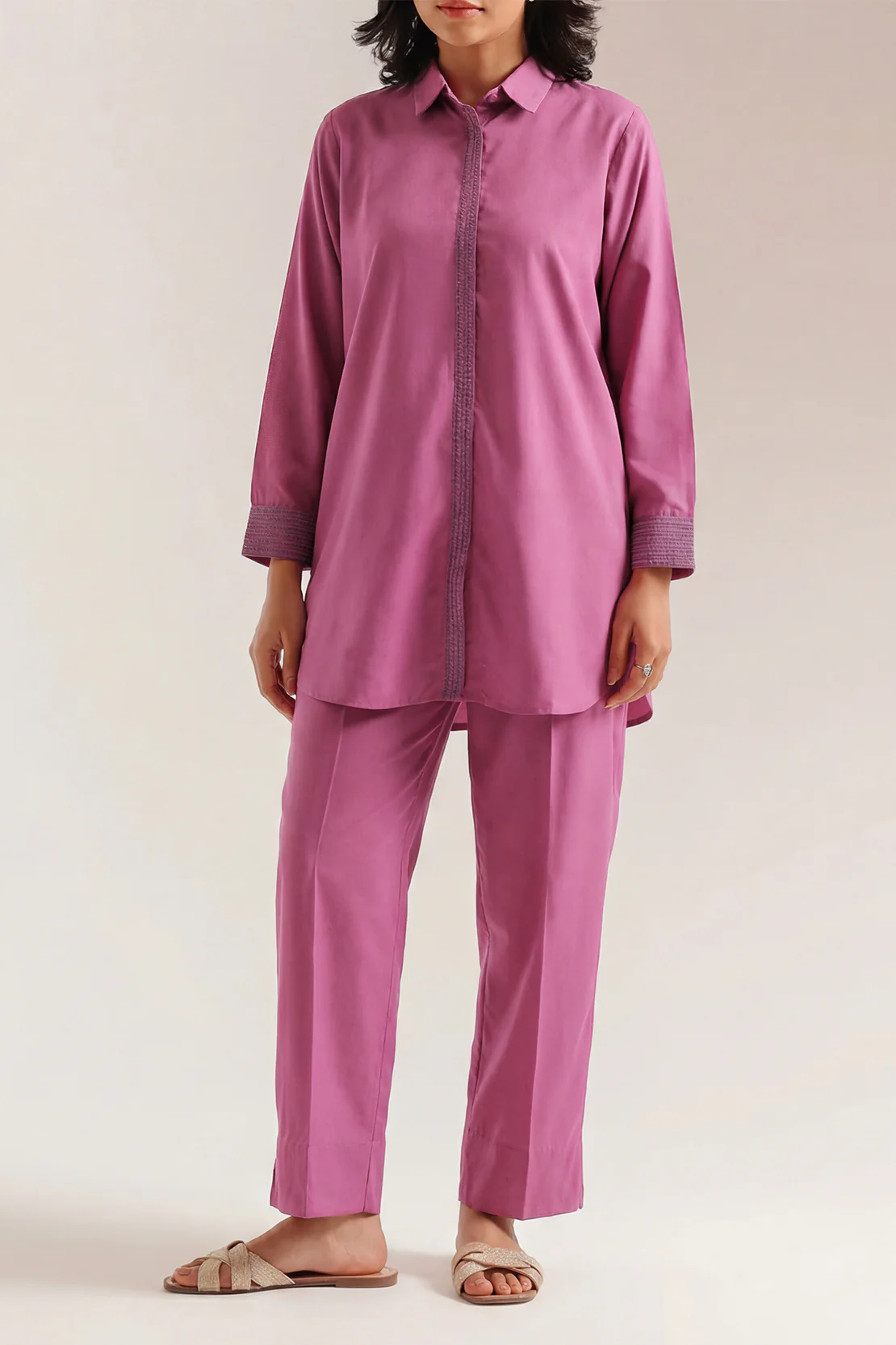 Solid Embroidered Polyester Stitched 2 Piece (Shirt/Trouser) - Image 2