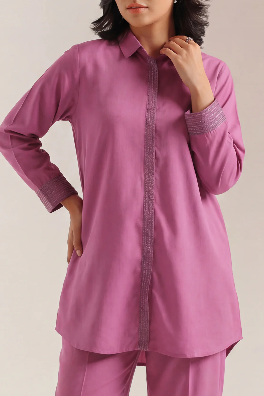 Solid Embroidered Polyester Stitched 2 Piece (Shirt/Trouser) - Image 3