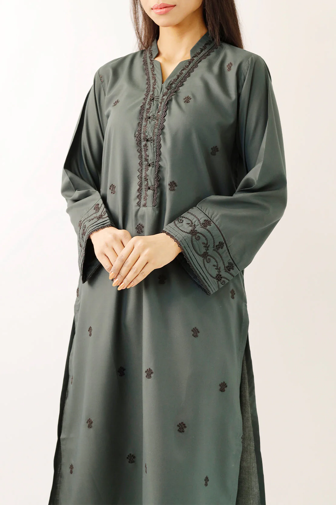 Solid Embroidered Polyester Stitched 2 Piece (Shirt/Trouser) - Image 2