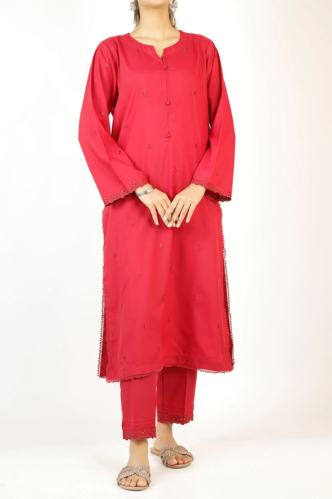 Solid Embroidered Polyester Stitched 2 Piece (Shirt/Trouser) - Image 2