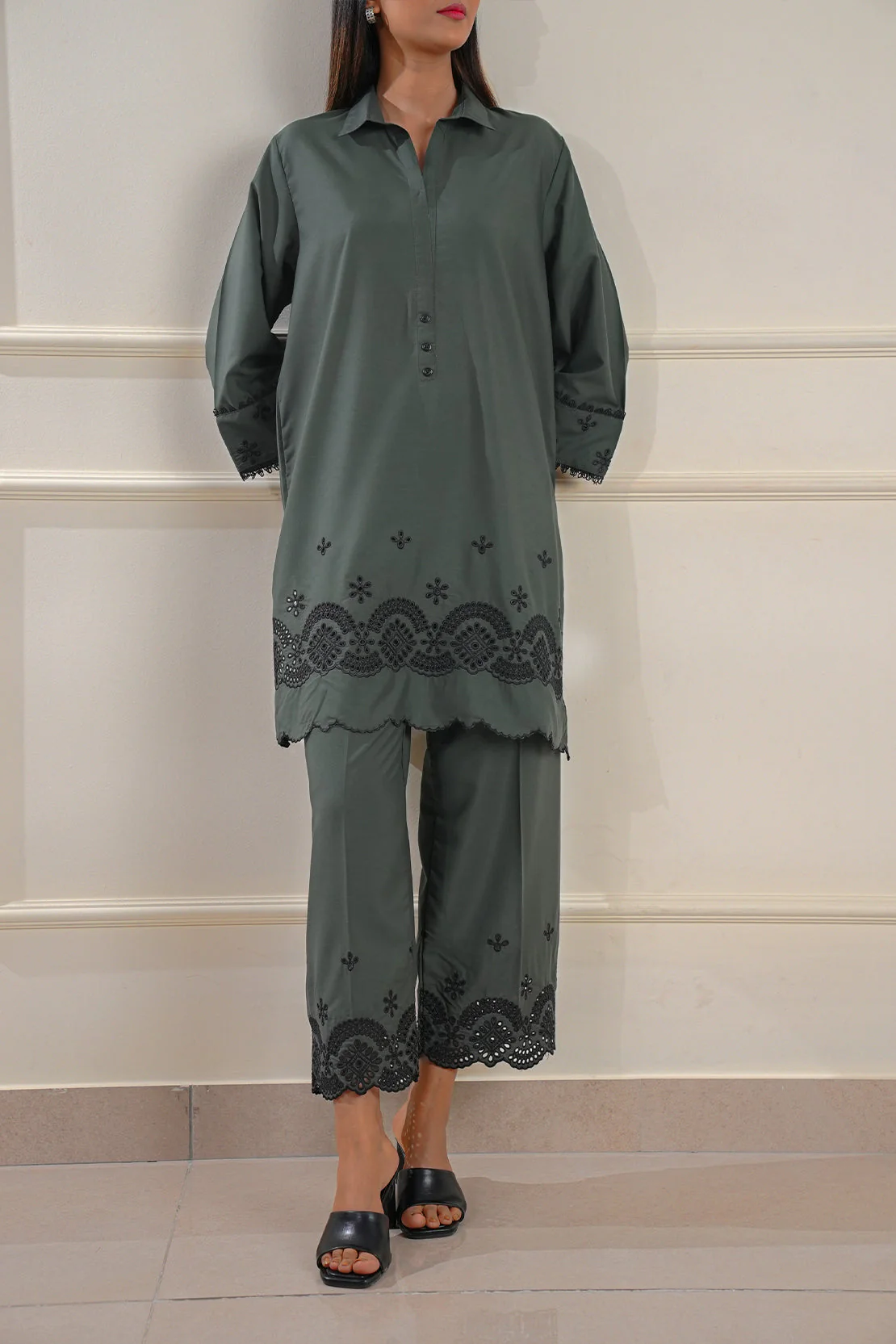 Solid Embroidered Polyester Stitched 2 Piece (Shirt/Trouser) - Image 3