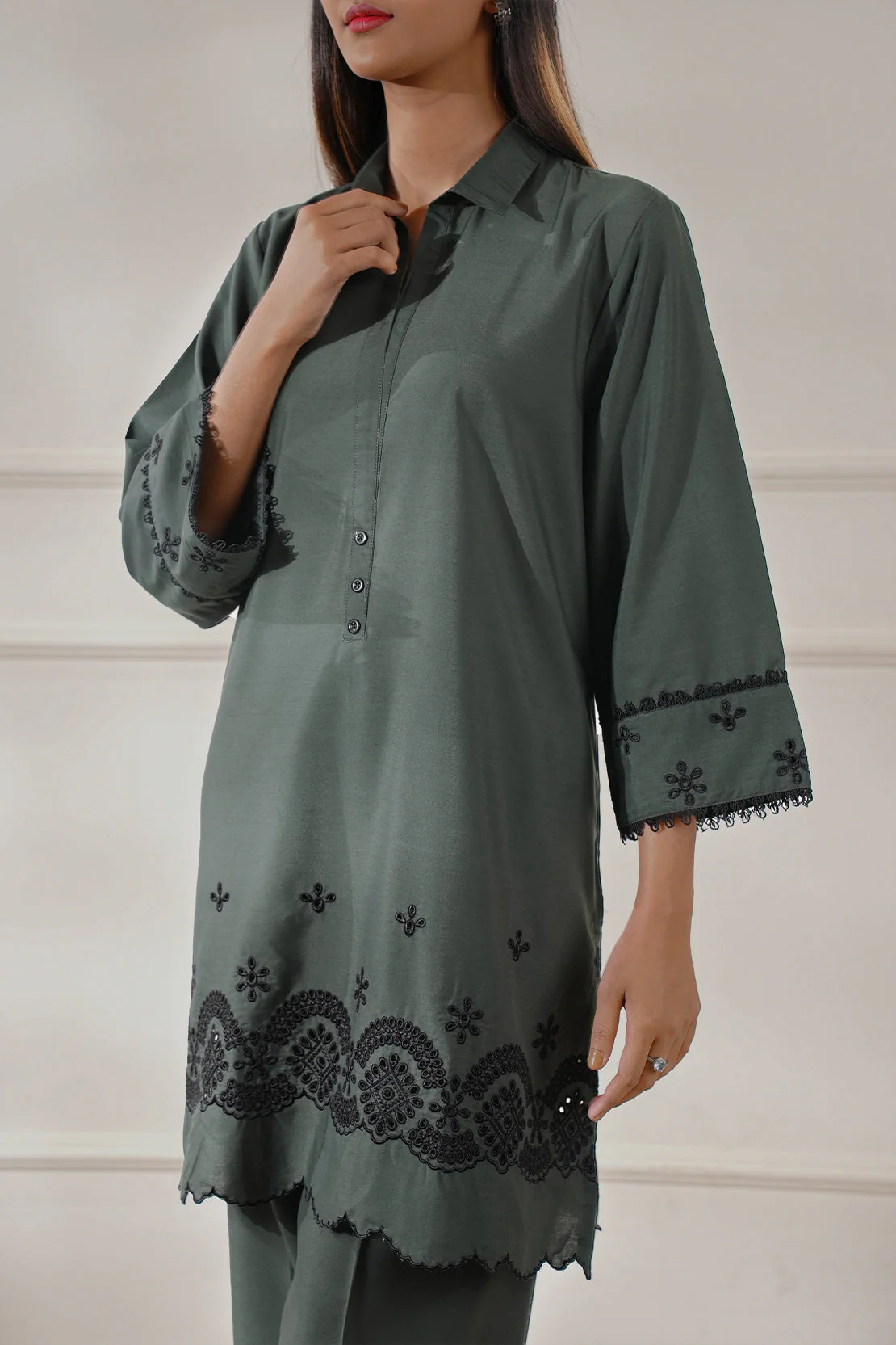 Solid Embroidered Polyester Stitched 2 Piece (Shirt/Trouser) - Image 4