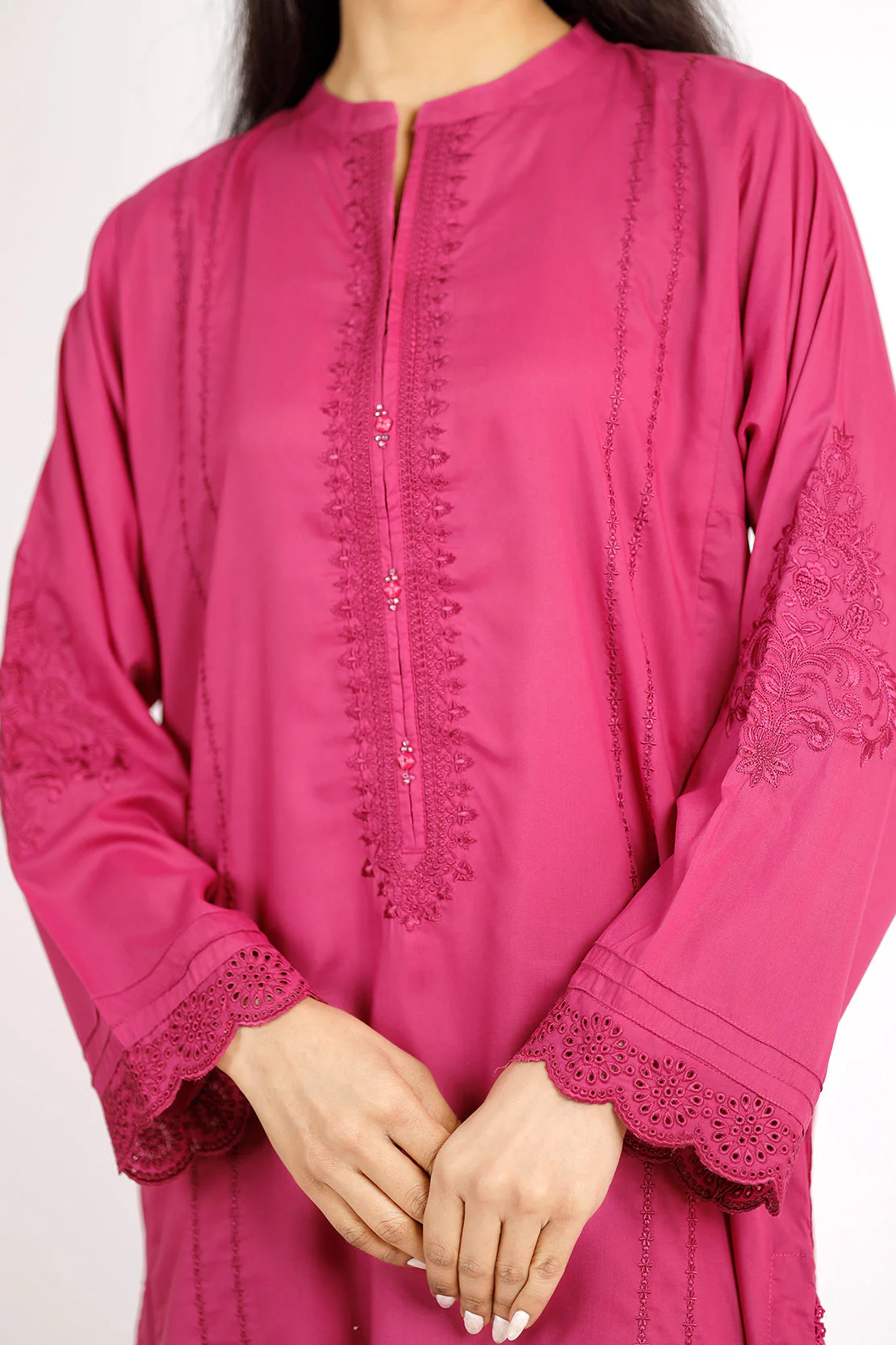 Solid Embroidered Polyester Stitched 2 Piece (Shirt/Trouser) - Image 4