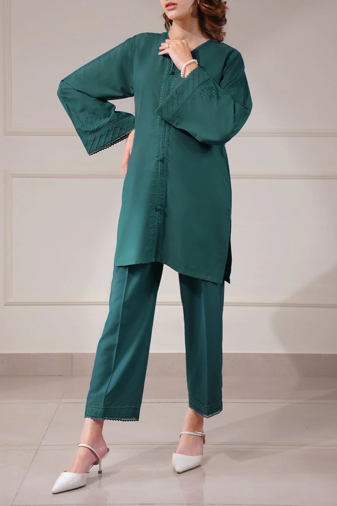 Solid Embroidered Polyester Stitched 2 Piece (Shirt/Trouser) - Image 3