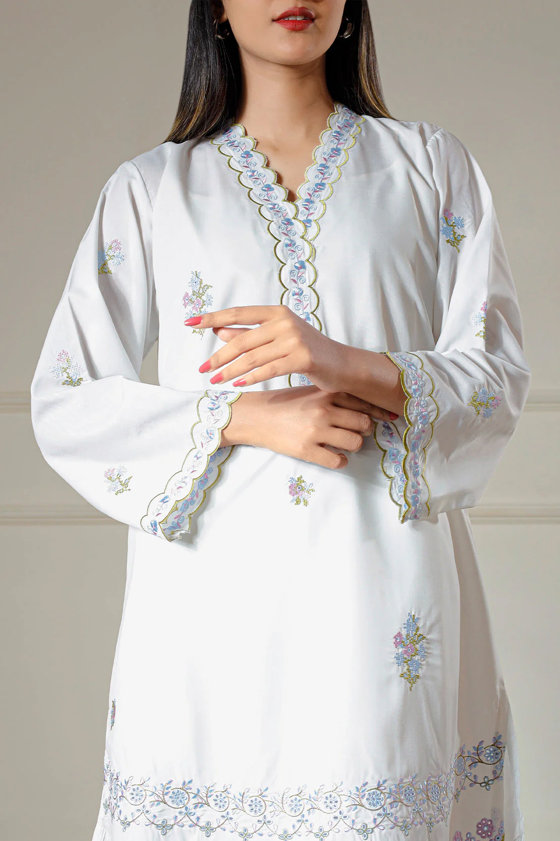 Solid Embroidered Polyester Stitched 2 Piece (Shirt/Trouser)