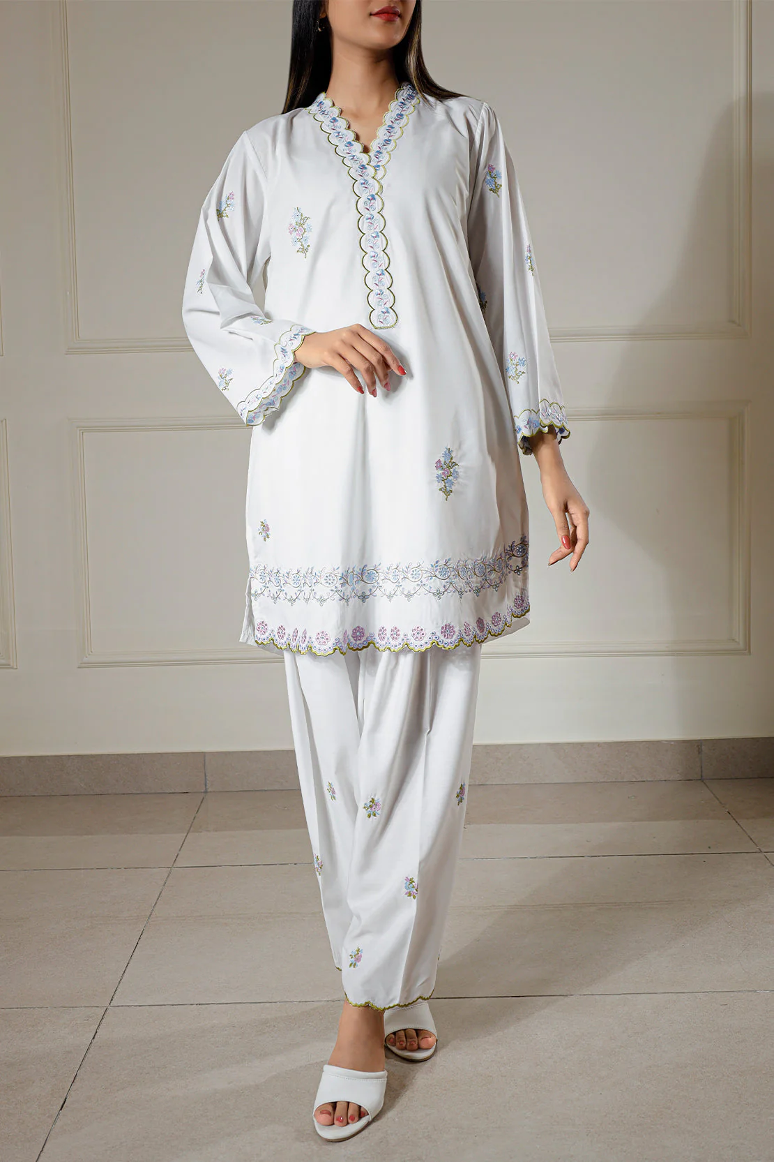 Solid Embroidered Polyester Stitched 2 Piece (Shirt/Trouser) - Image 2
