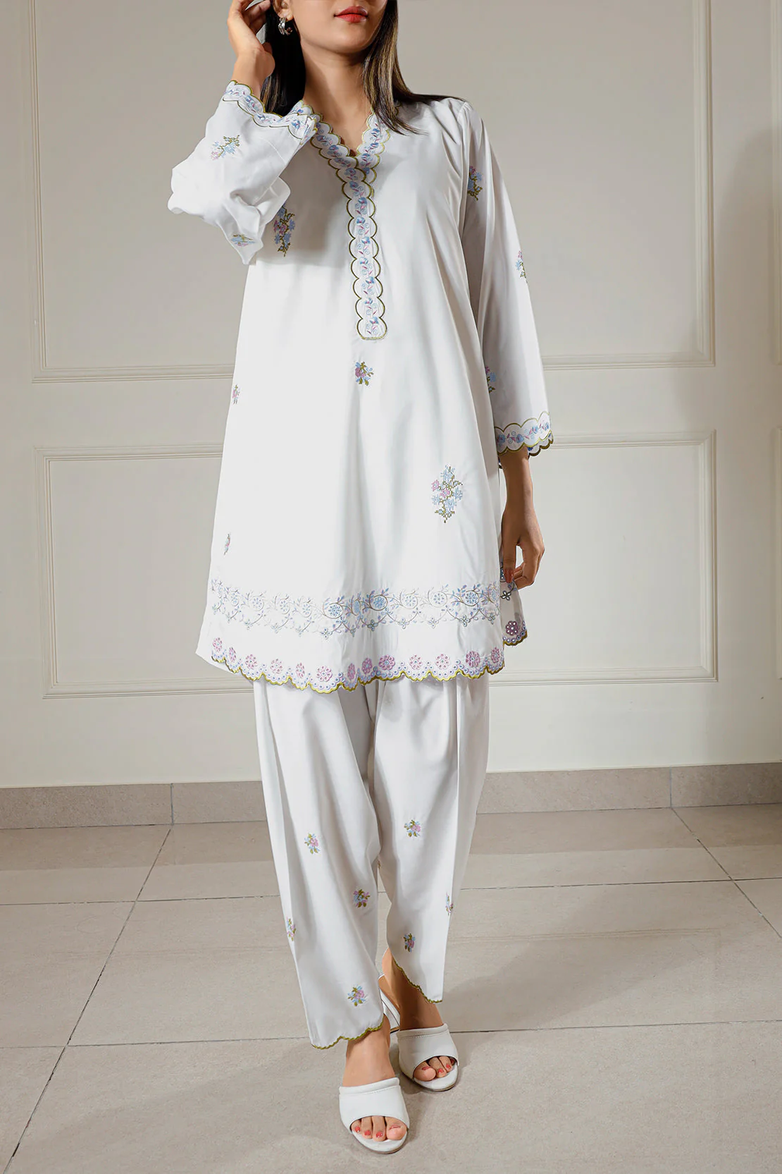 Solid Embroidered Polyester Stitched 2 Piece (Shirt/Trouser) - Image 3