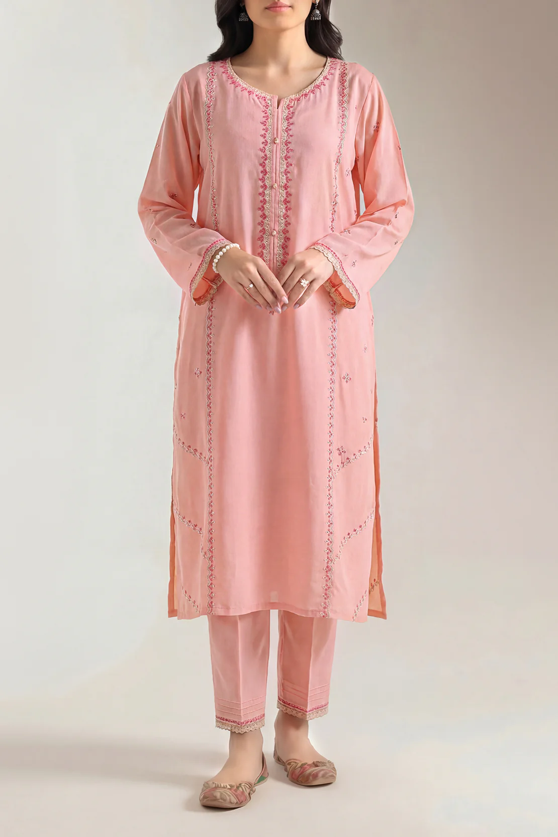 Solid Embroidered Polyester Stitched 2 Piece (Shirt/Trouser)