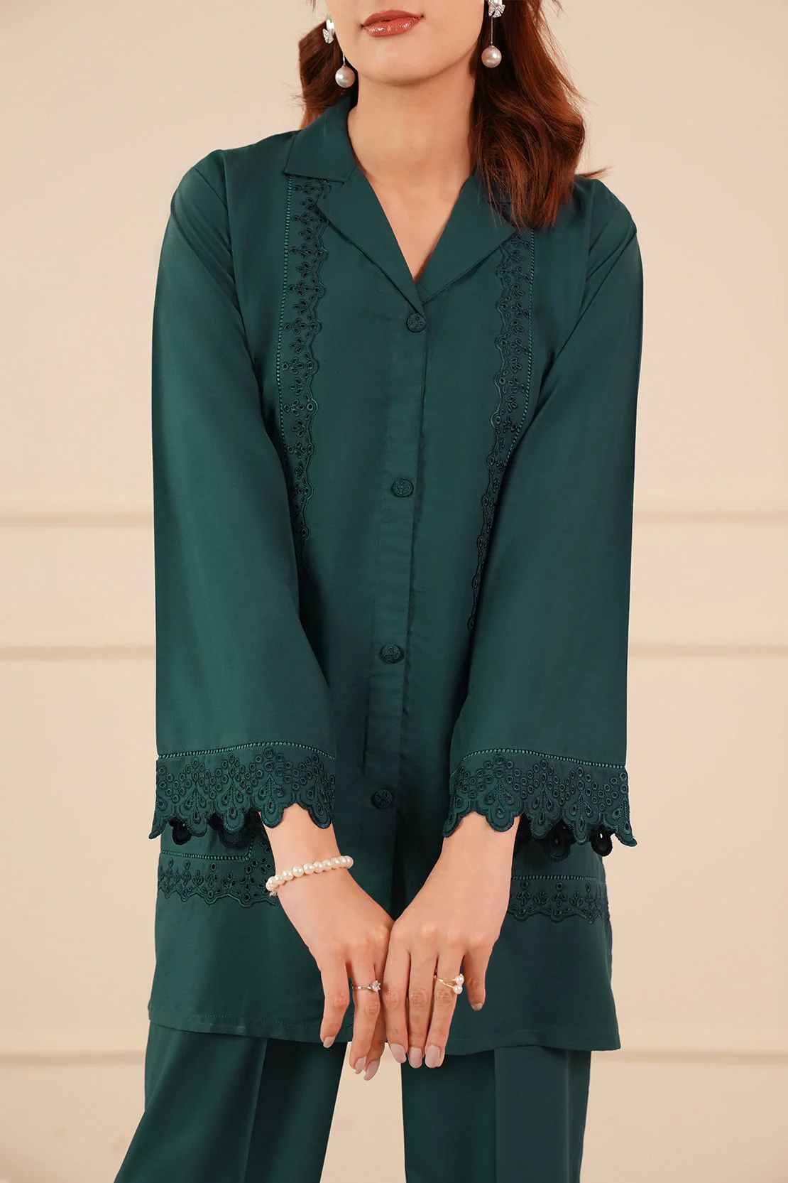 Solid Embroidered Polyester Stitched 2 Piece (Shirt/Trouser) - Image 3