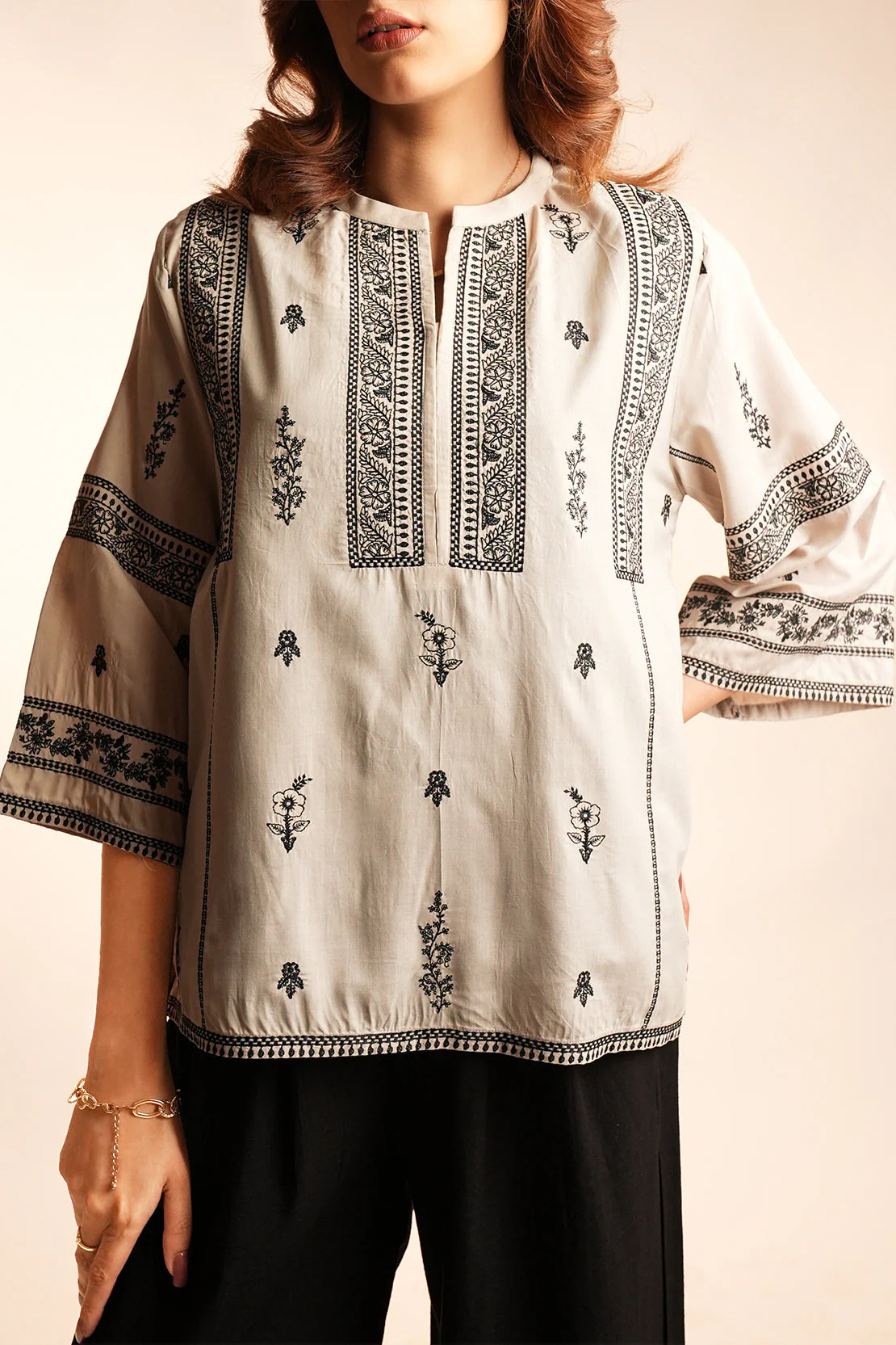 Solid Embroidered Polyester Stitched Shirt