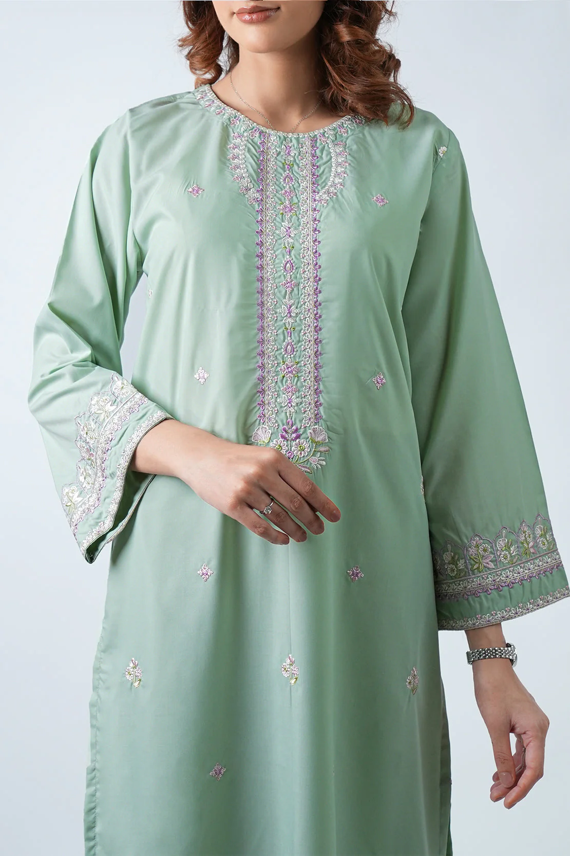 Solid Embroidered Polyester Stitched Shirt - Image 4