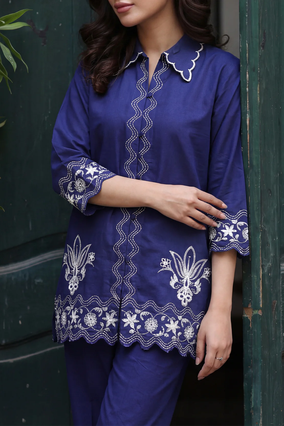 Solid Embroidered Poplin Stitched 2 piece (Shirt/Trouser) - Image 2