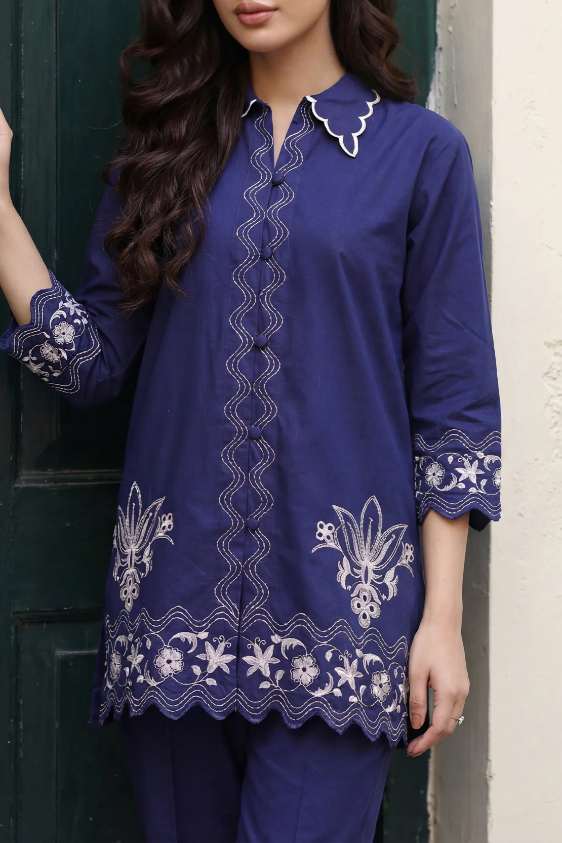 Solid Embroidered Poplin Stitched 2 piece (Shirt/Trouser) - Image 4