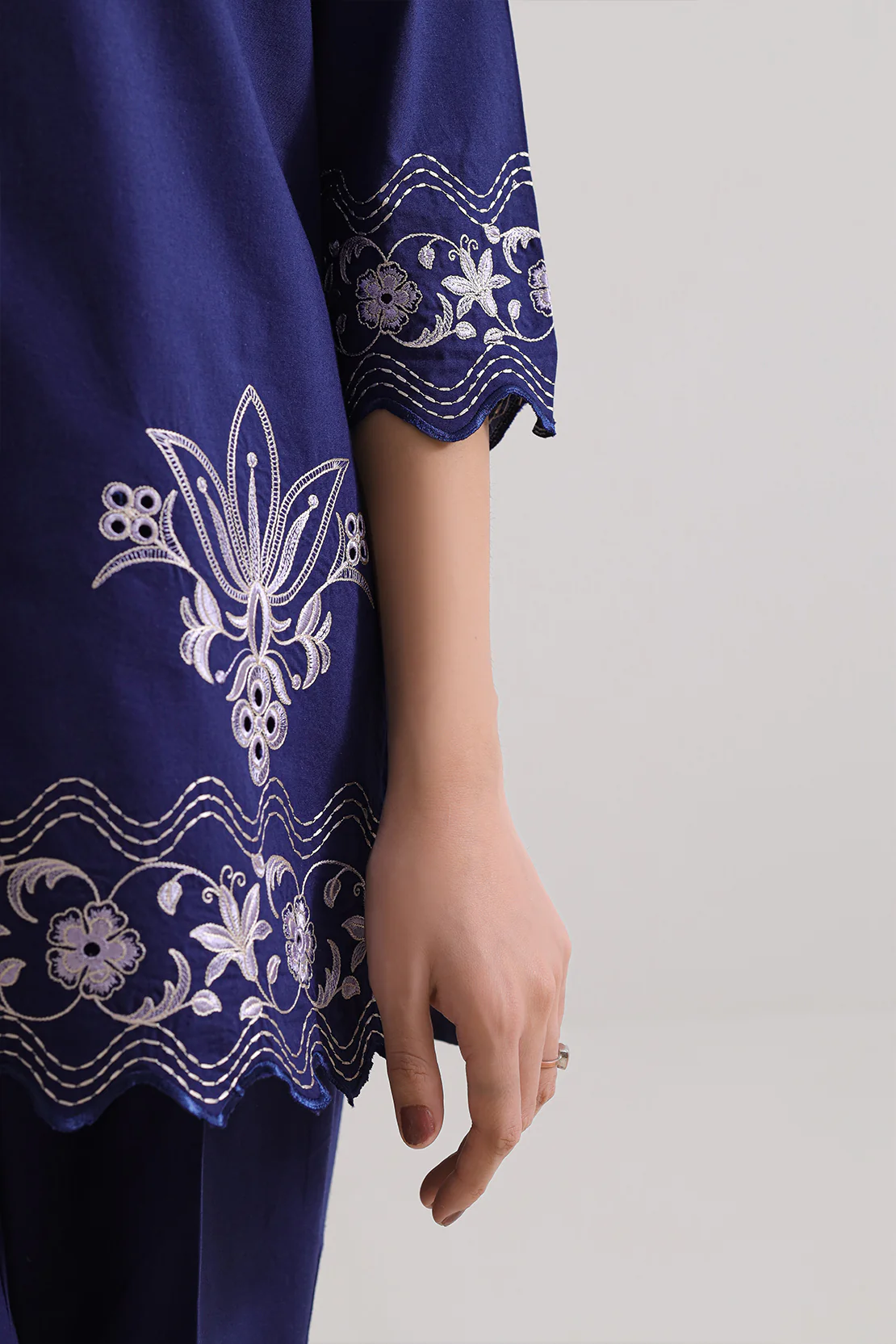 Solid Embroidered Poplin Stitched 2 piece (Shirt/Trouser) - Image 5