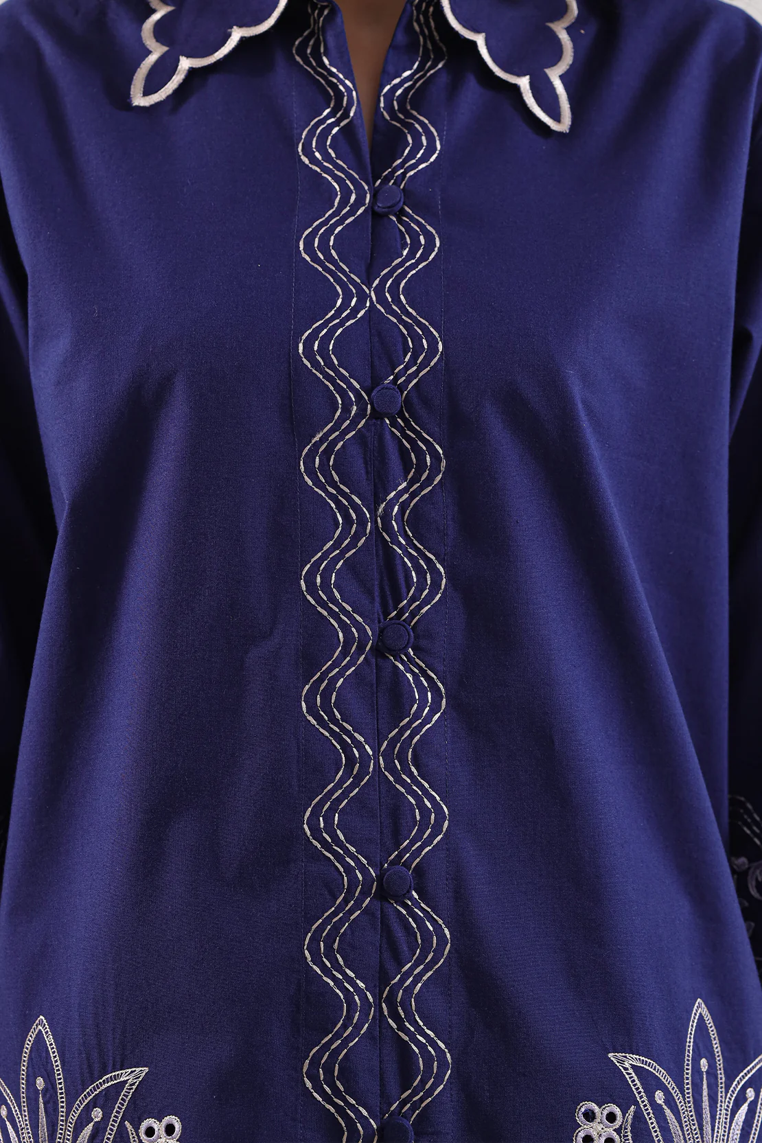 Solid Embroidered Poplin Stitched 2 piece (Shirt/Trouser) - Image 6