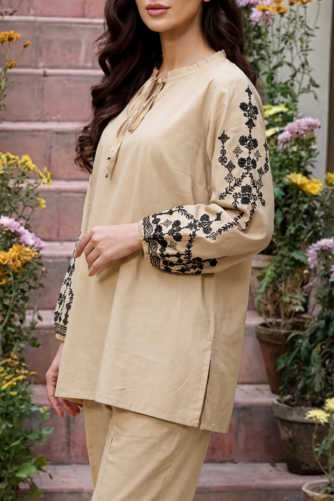 Solid Embroidered Poplin Stitched 2 piece (Shirt/Trouser) - Image 4