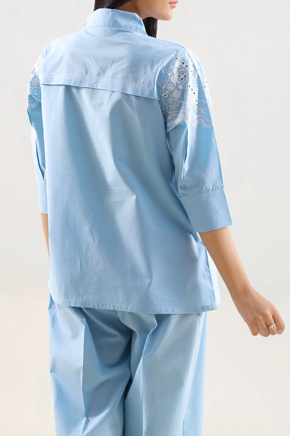 Solid Embroidered Poplin Stitched 2 piece (Shirt/Trouser) - Image 7