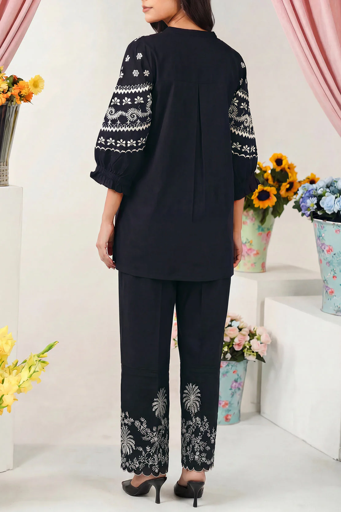 Solid Embroidered Poplin Stitched 2 piece (Shirt/Trouser) - Image 3