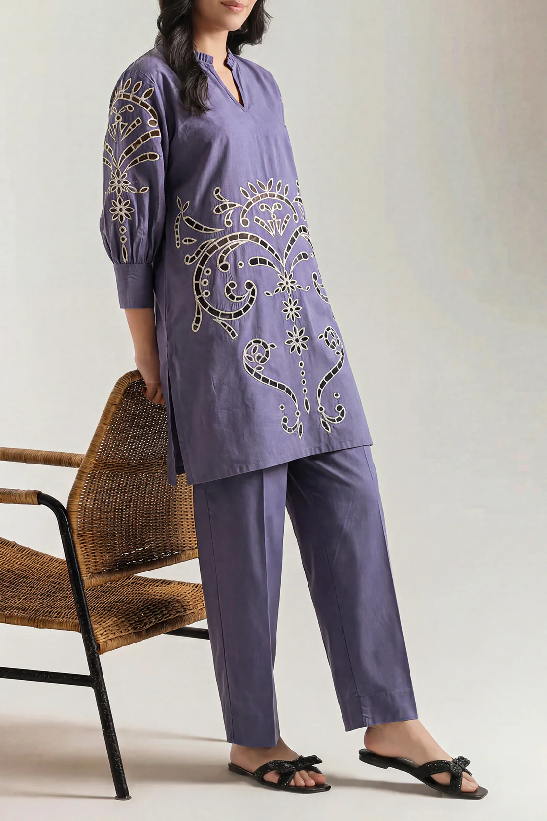 Solid Embroidered Poplin Stitched 2 piece (Shirt/Trouser)