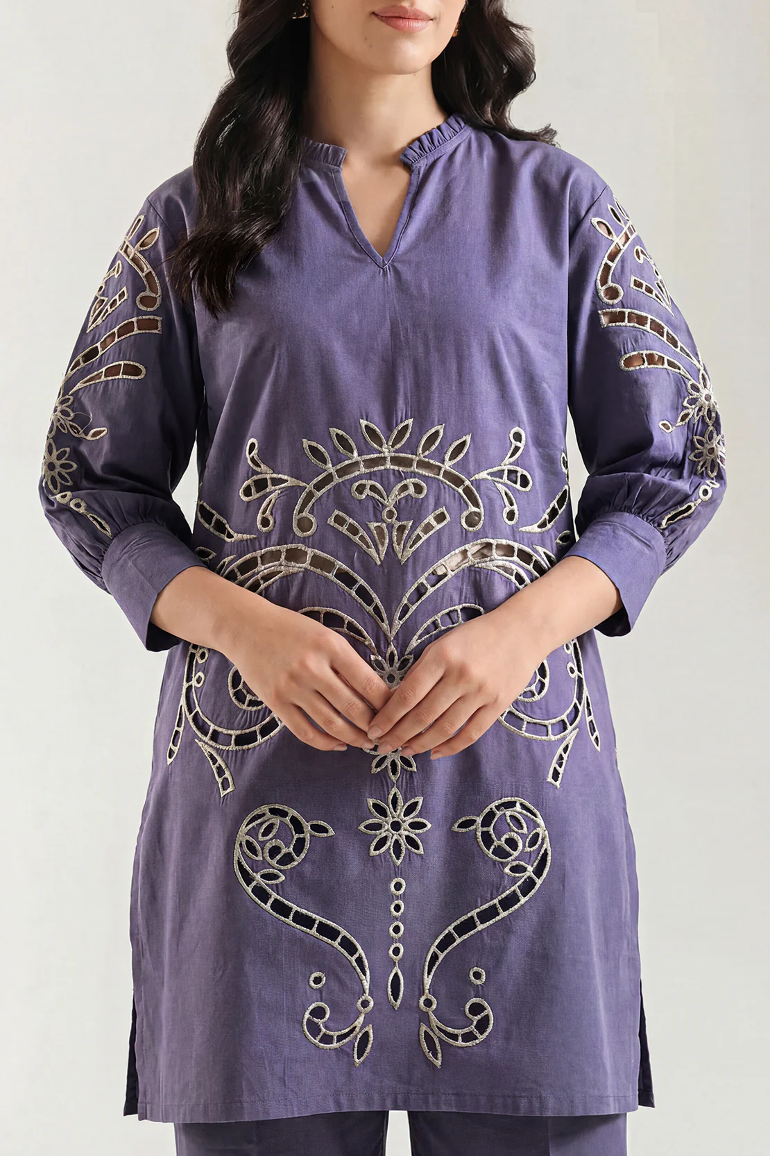 Solid Embroidered Poplin Stitched 2 piece (Shirt/Trouser) - Image 2