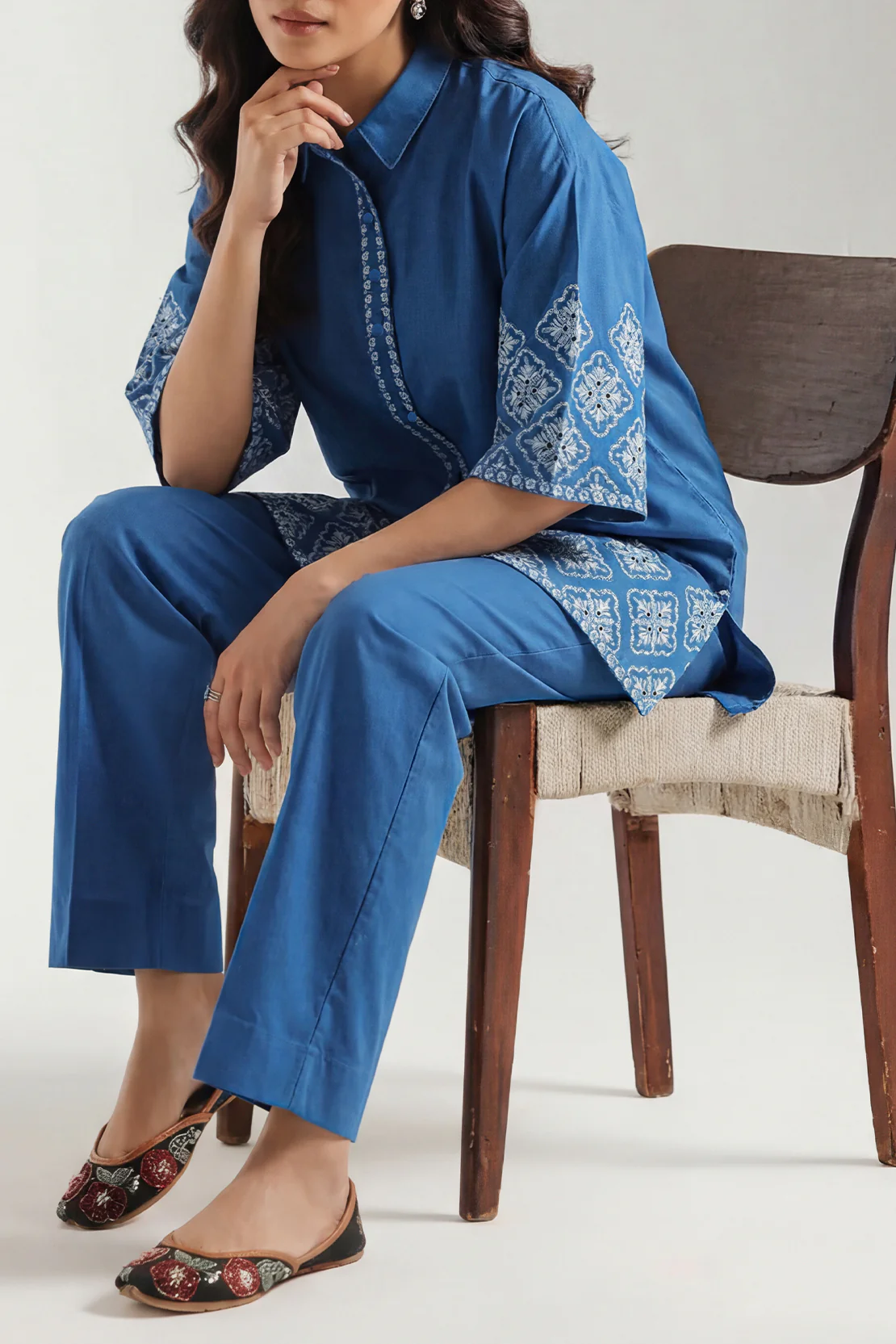 Solid Embroidered Poplin Stitched 2 piece (Shirt/Trouser)