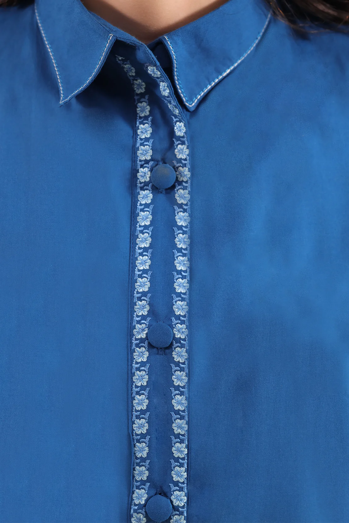 Solid Embroidered Poplin Stitched 2 piece (Shirt/Trouser) - Image 3