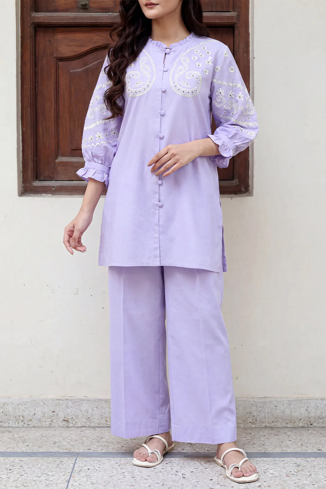 Solid Embroidered Poplin Stitched 2 piece (Shirt/Trouser)