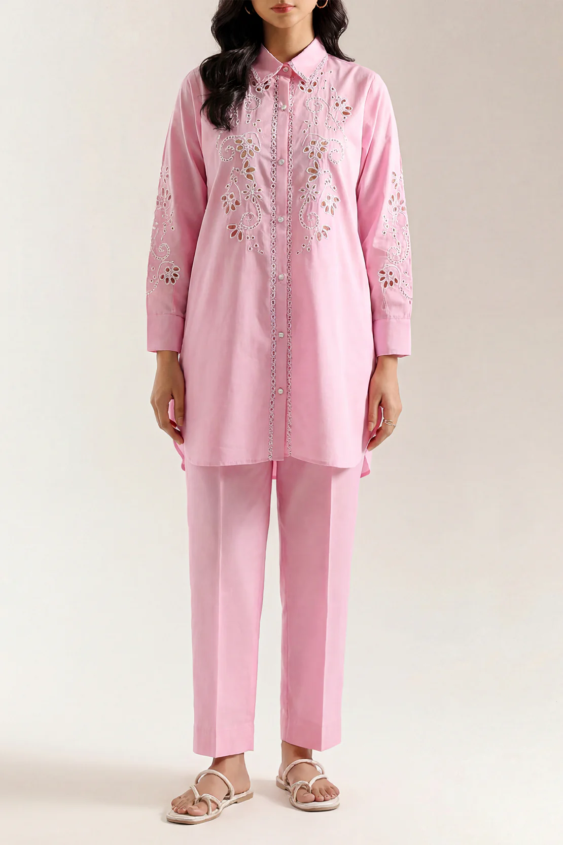 Solid Embroidered Poplin Stitched 2 piece (Shirt/Trouser) - Image 2