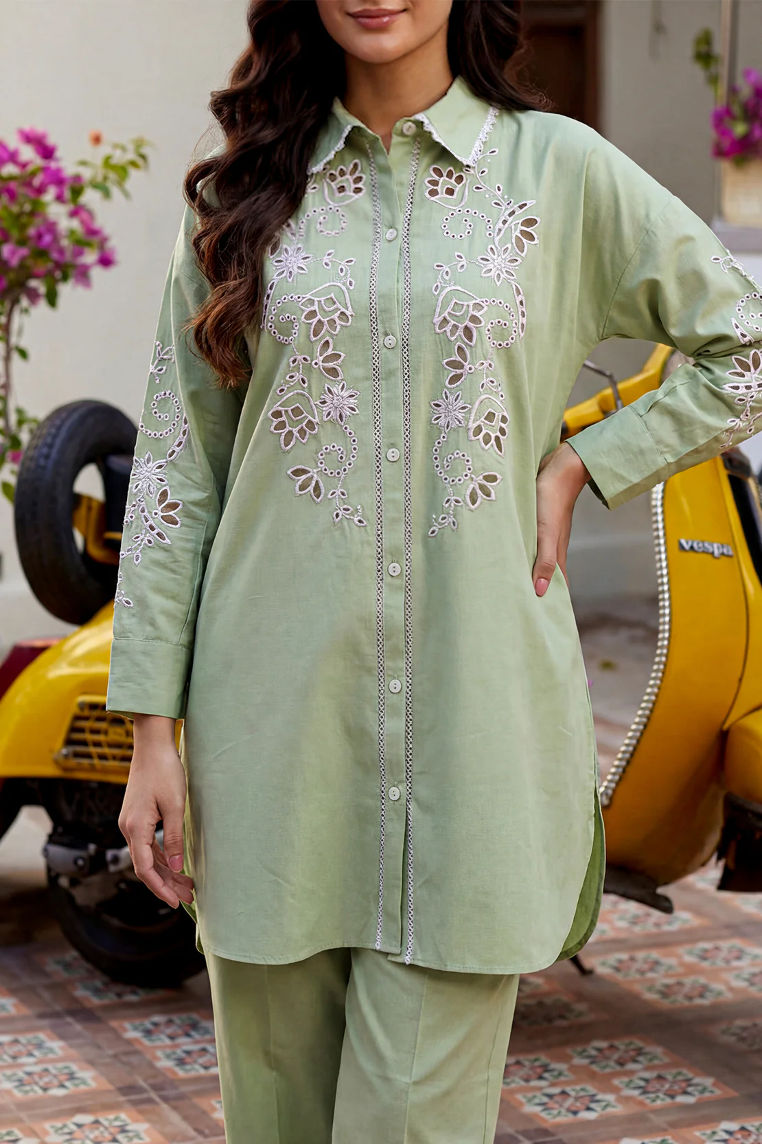 Solid Embroidered Poplin Stitched 2 piece (Shirt/Trouser) - Image 4
