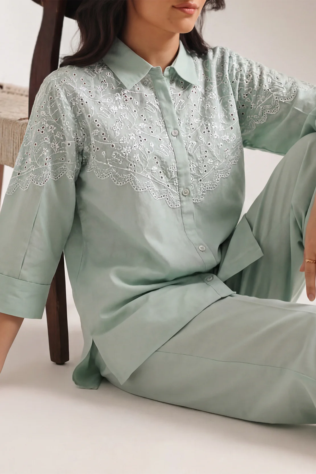 Solid Embroidered Poplin Stitched 2 piece (Shirt/Trouser)