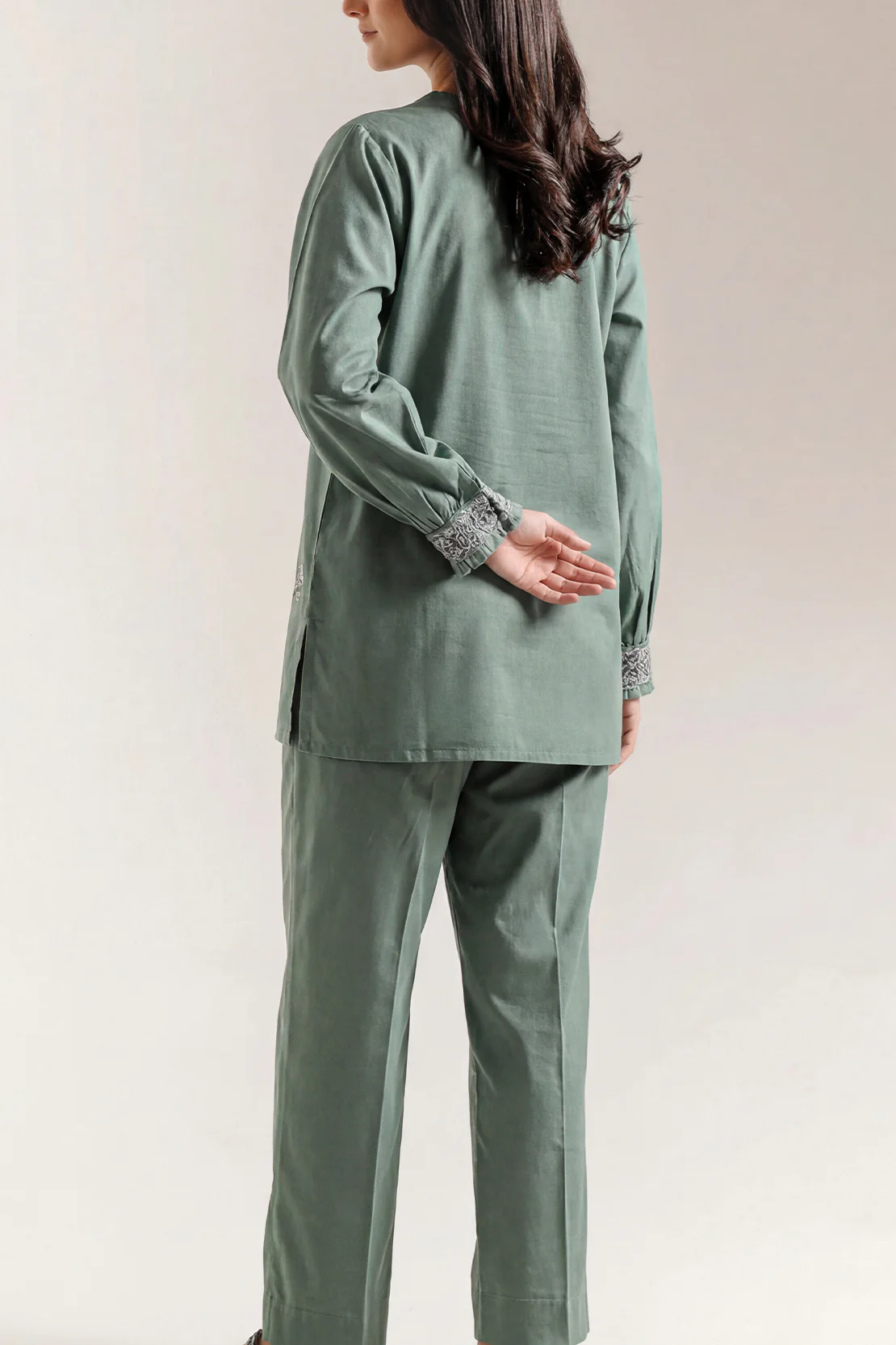 Solid Embroidered Poplin Stitched 2 piece (Shirt/Trouser) - Image 3