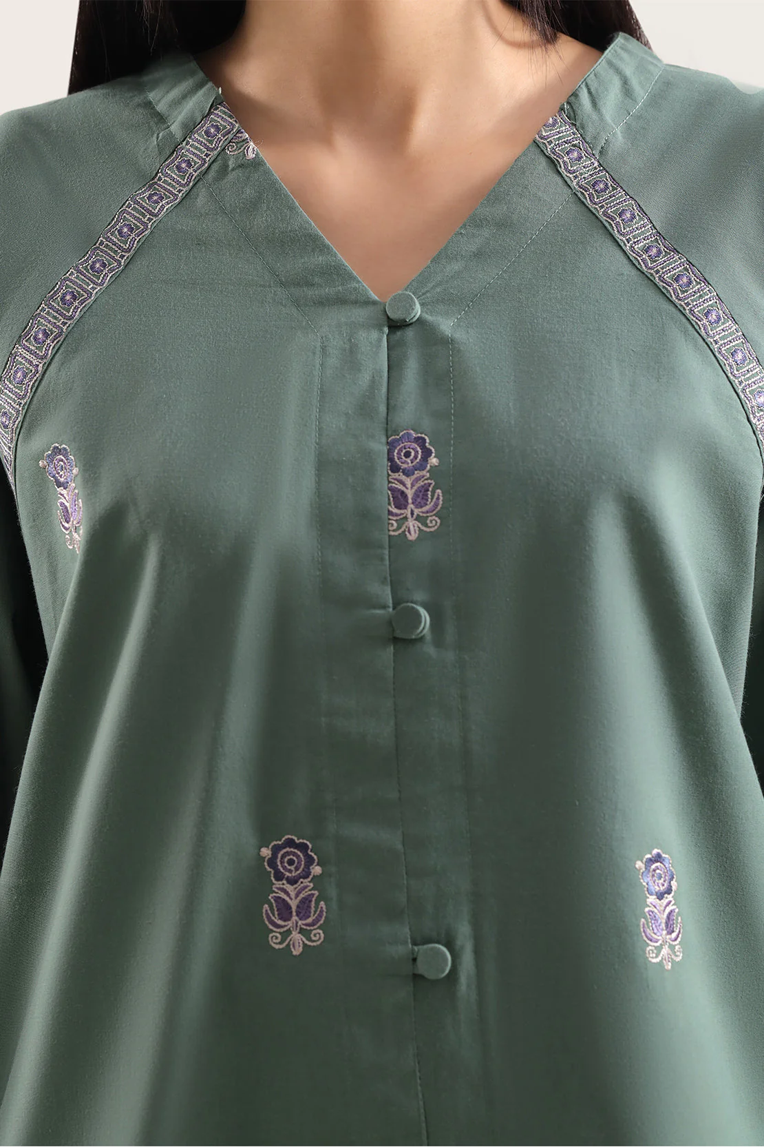 Solid Embroidered Poplin Stitched 2 piece (Shirt/Trouser) - Image 4