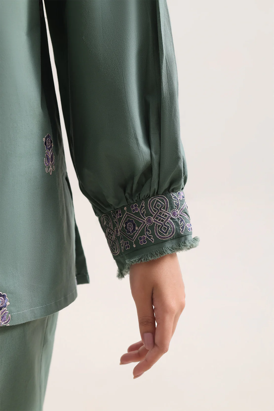 Solid Embroidered Poplin Stitched 2 piece (Shirt/Trouser) - Image 5