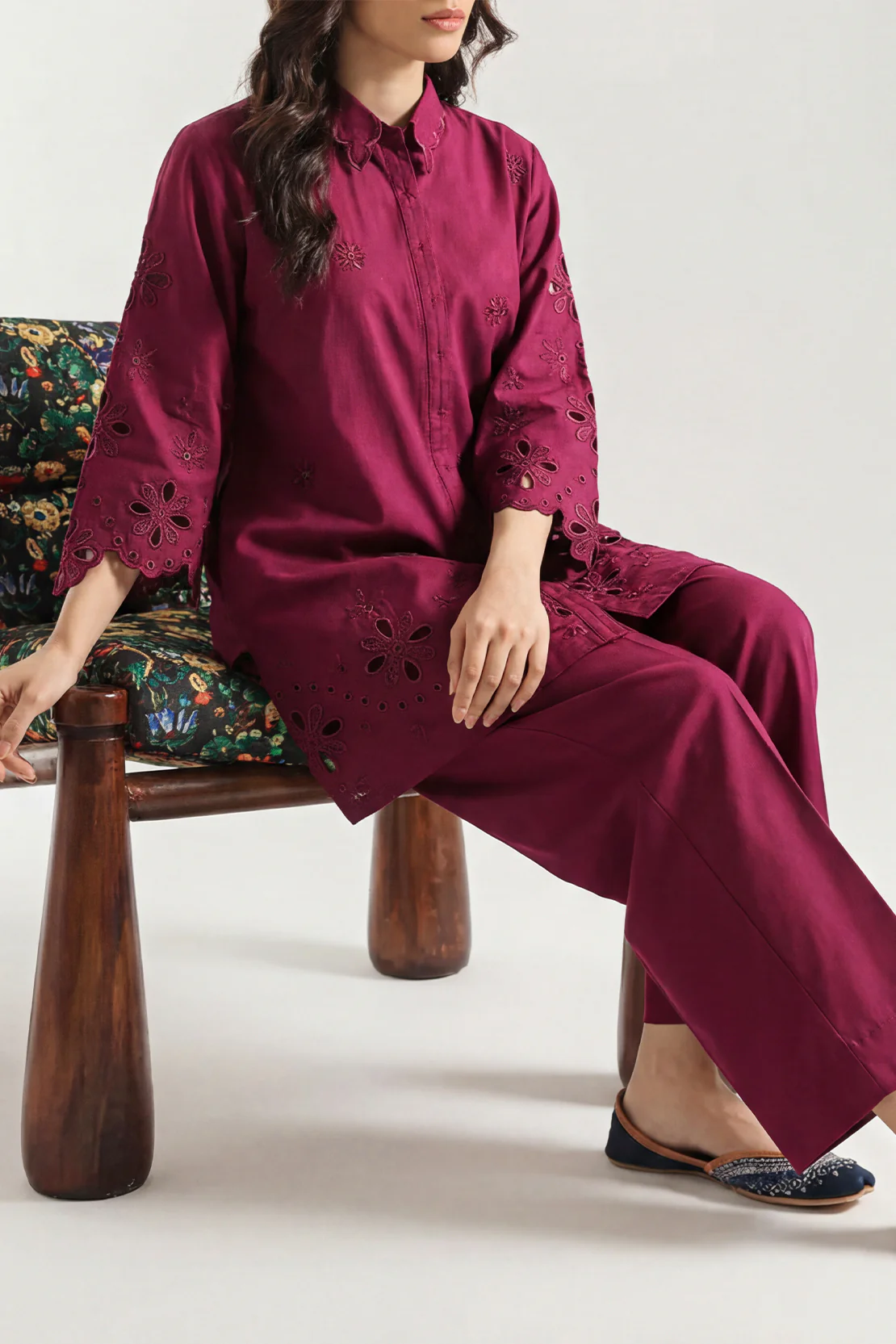 Solid Embroidered Poplin Stitched 2 piece (Shirt/Trouser)