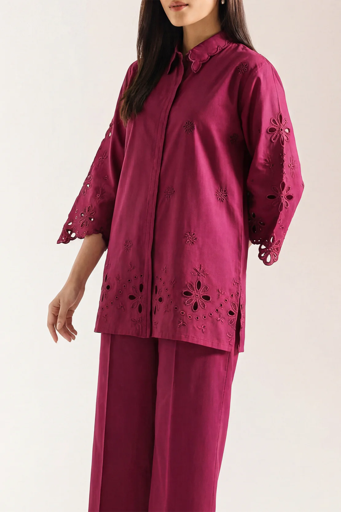 Solid Embroidered Poplin Stitched 2 piece (Shirt/Trouser) - Image 2