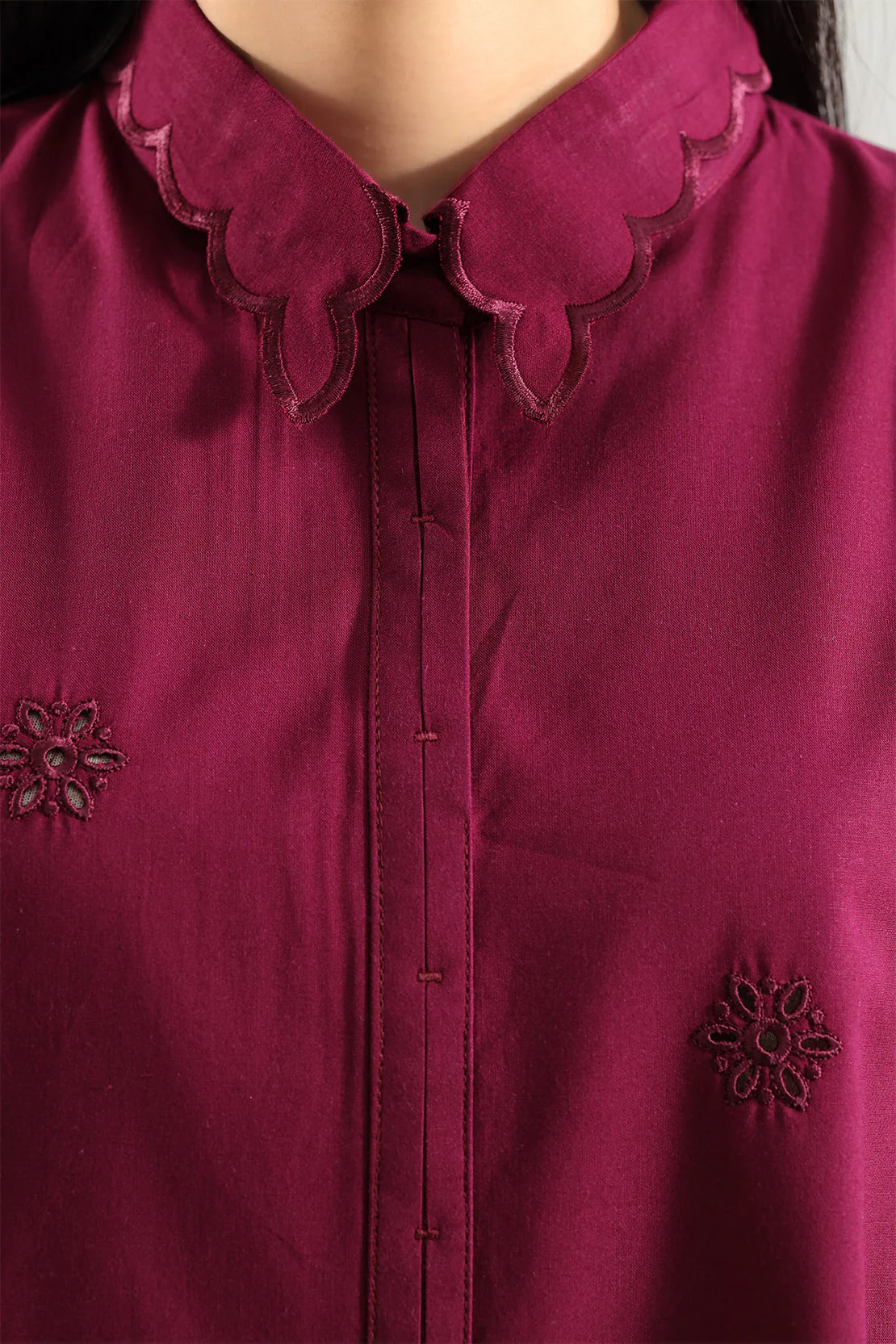 Solid Embroidered Poplin Stitched 2 piece (Shirt/Trouser) - Image 3