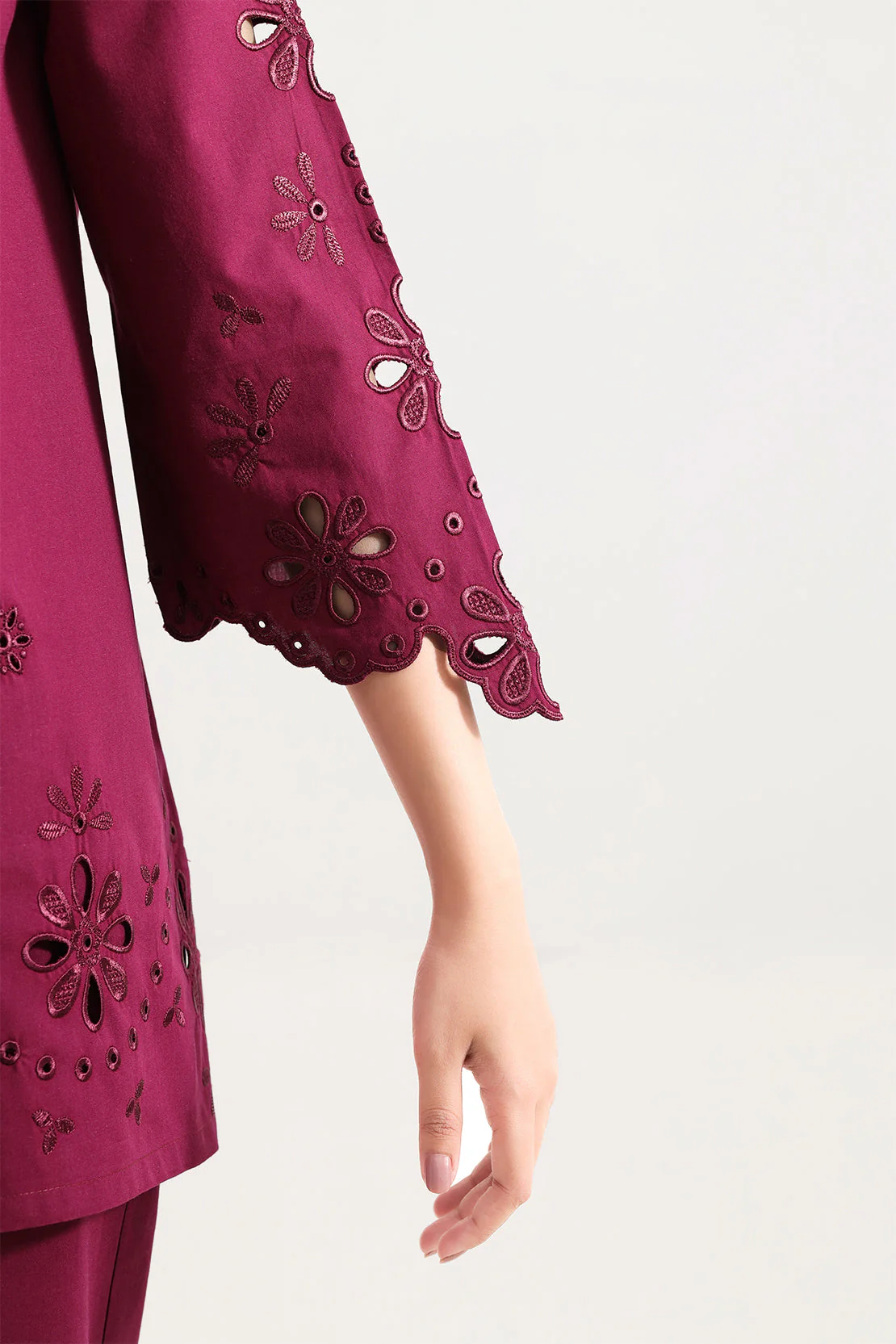 Solid Embroidered Poplin Stitched 2 piece (Shirt/Trouser) - Image 4