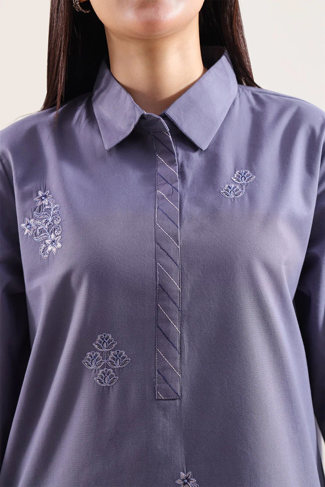 Solid Embroidered Poplin Stitched 2 piece (Shirt/Trouser) - Image 3
