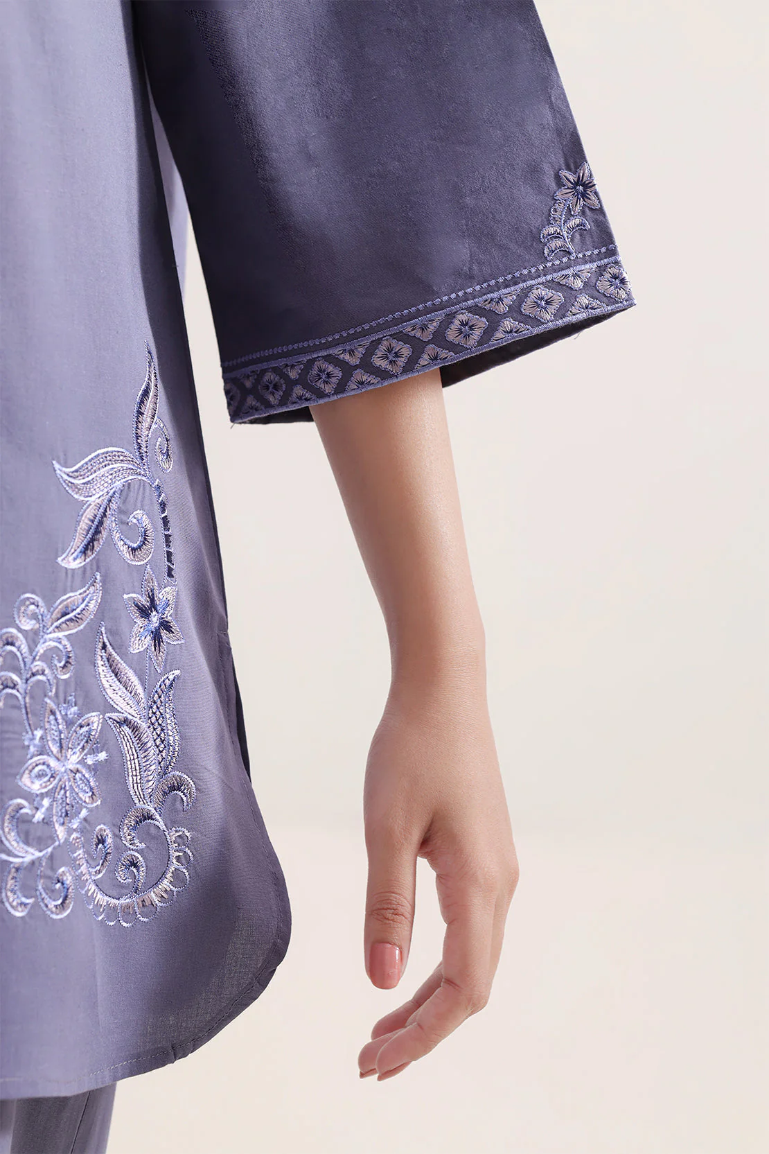 Solid Embroidered Poplin Stitched 2 piece (Shirt/Trouser) - Image 4