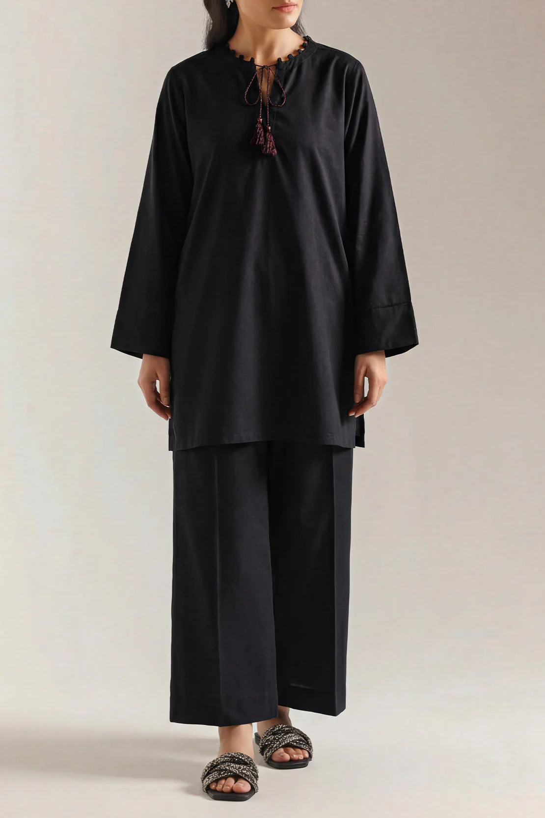 Solid Embroidered Poplin Stitched 2 piece (Shirt/Trouser) - Image 3