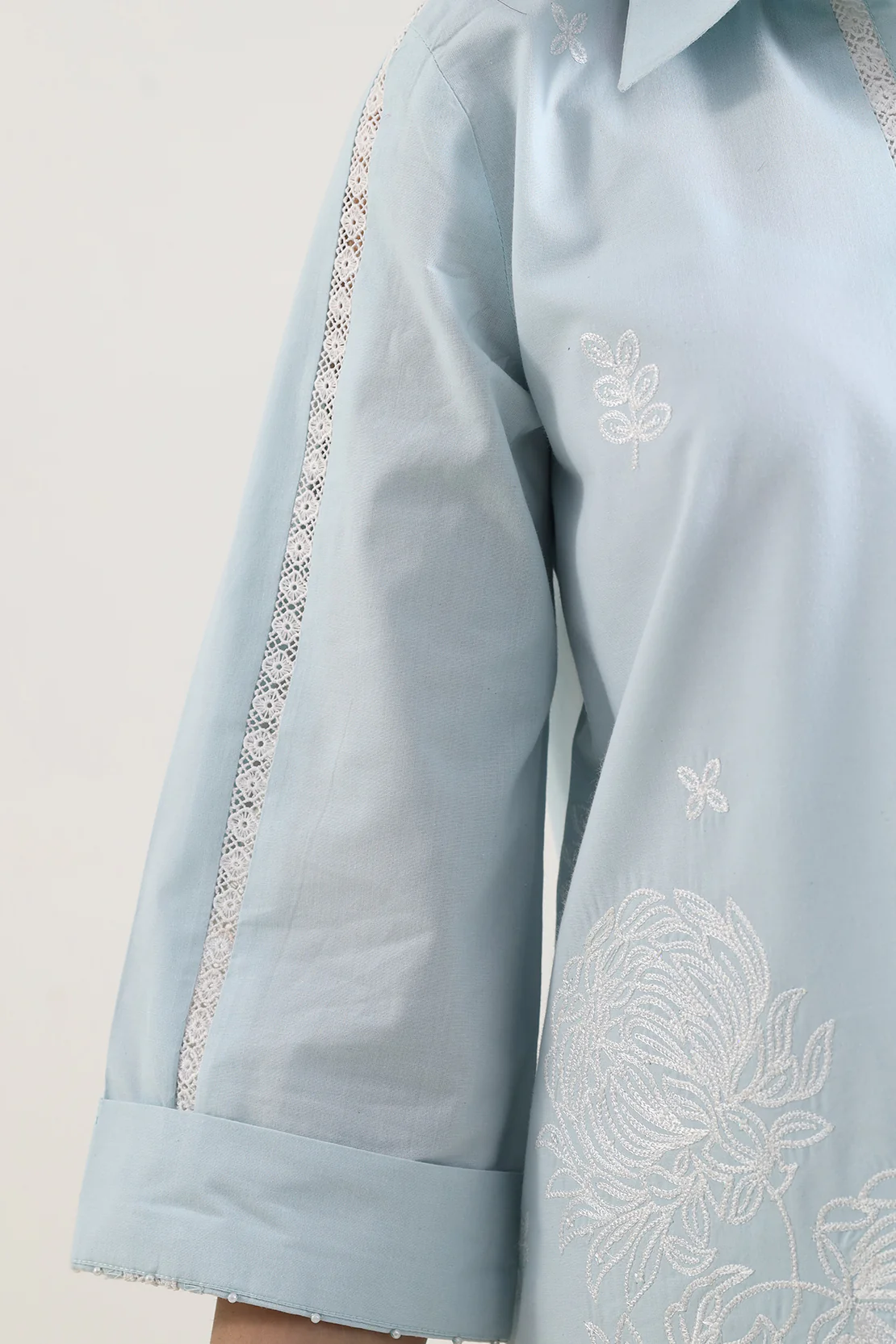 Solid Embroidered Poplin Stitched 2 piece (Shirt/Trouser) - Image 7