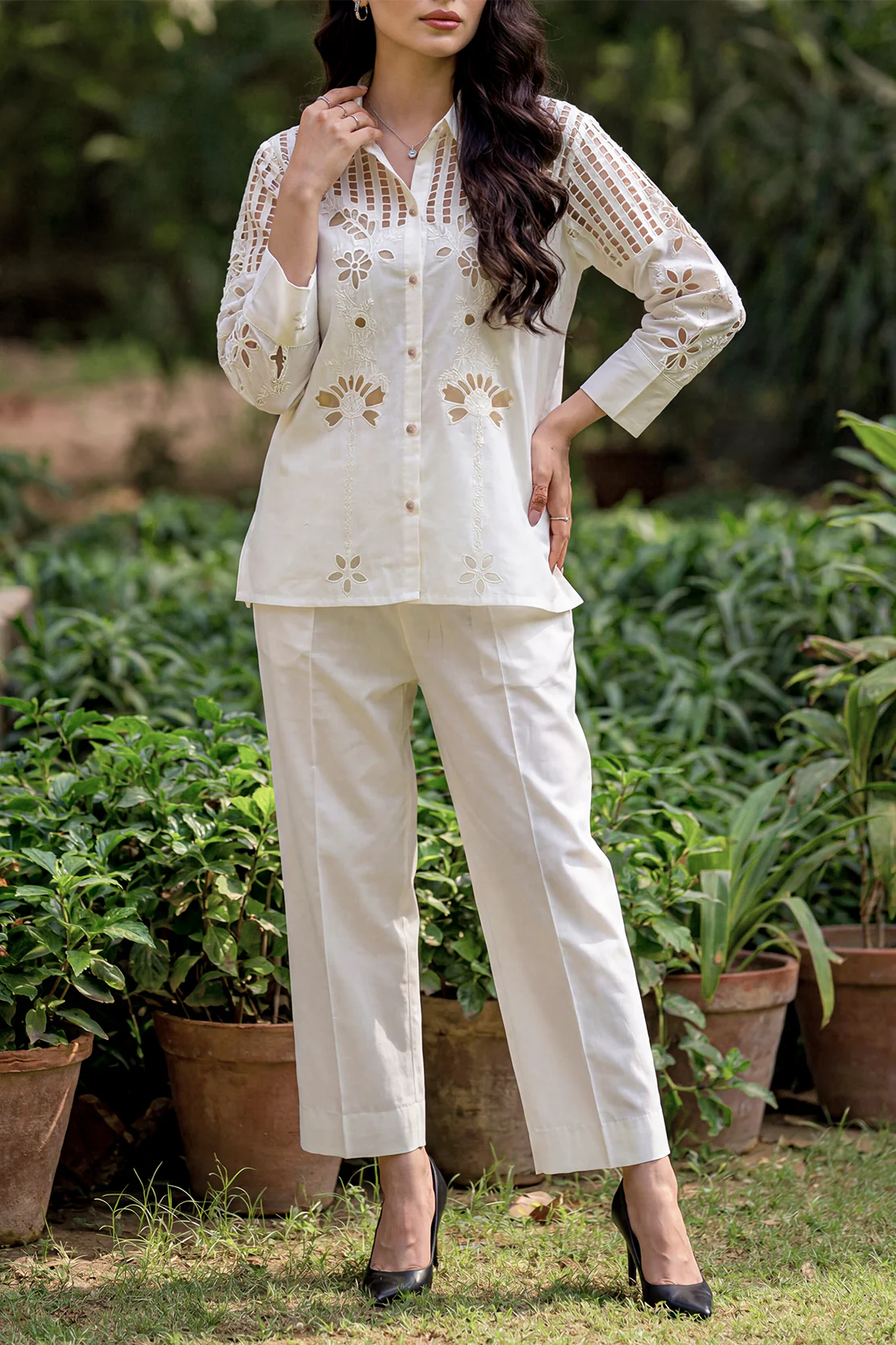 Solid Embroidered Poplin Stitched 2 piece (Shirt/Trouser)