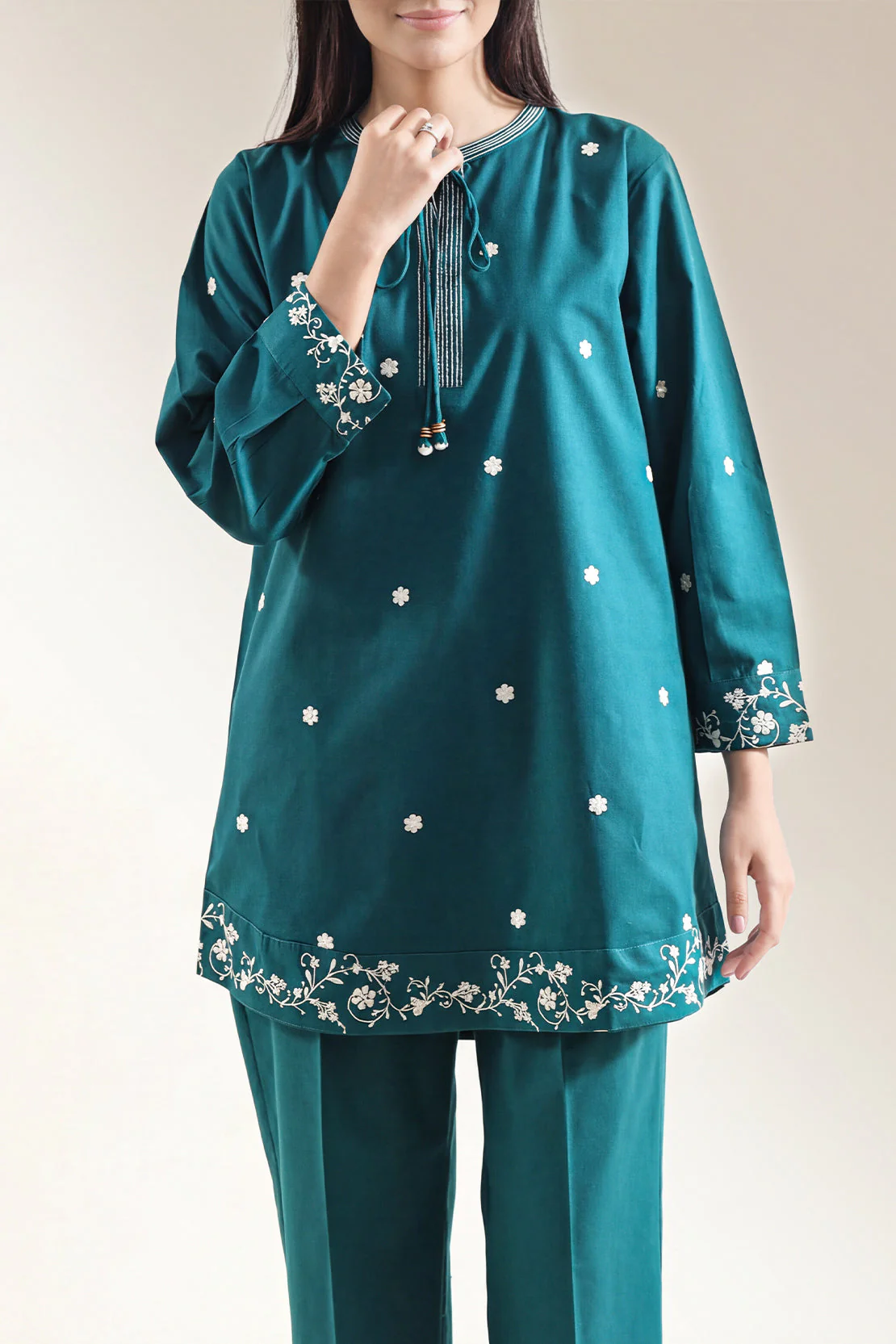 Solid Embroidered Poplin Stitched 2 piece (Shirt/Trouser) - Image 3