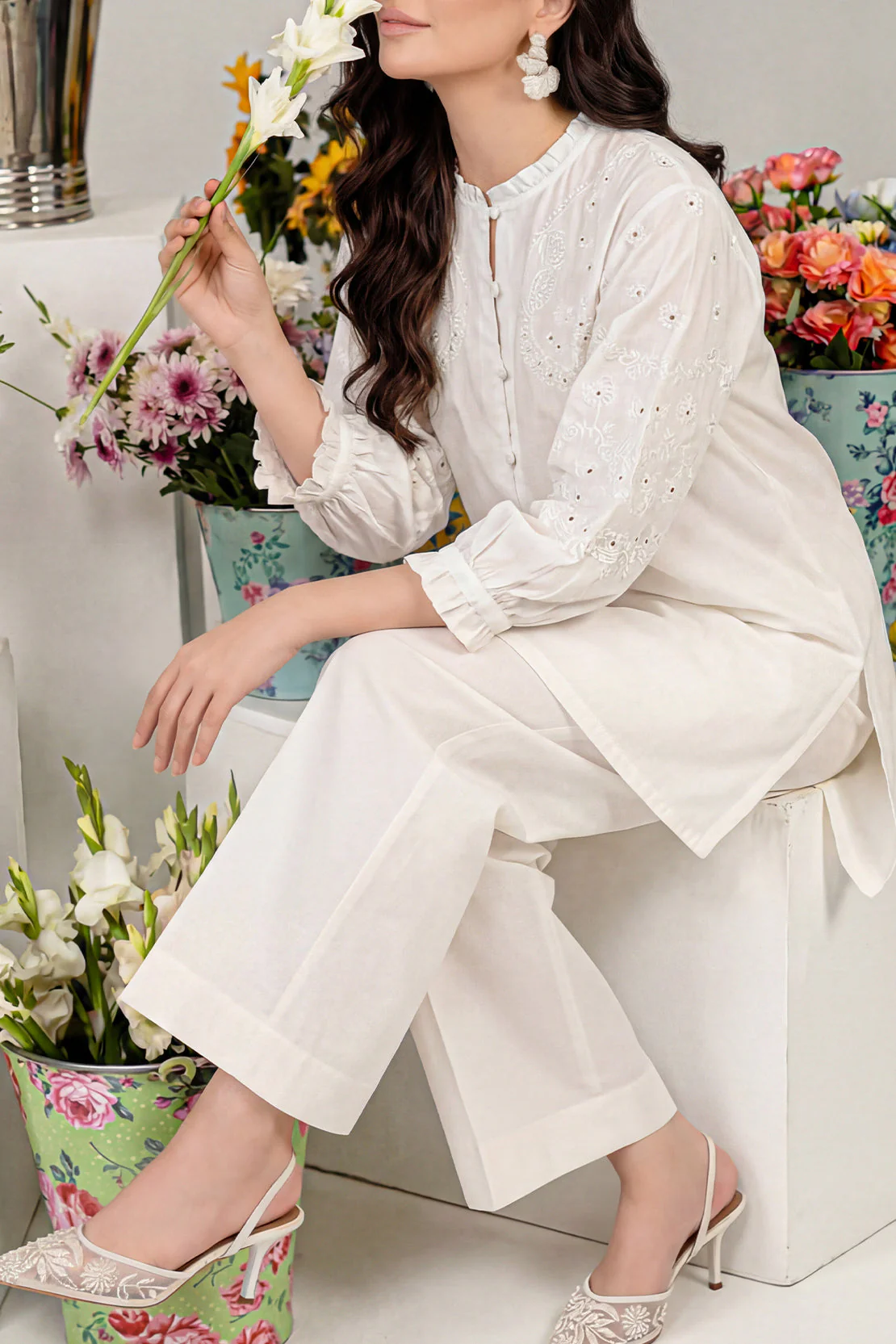 Solid Embroidered Poplin Stitched 2 piece (Shirt/Trouser)