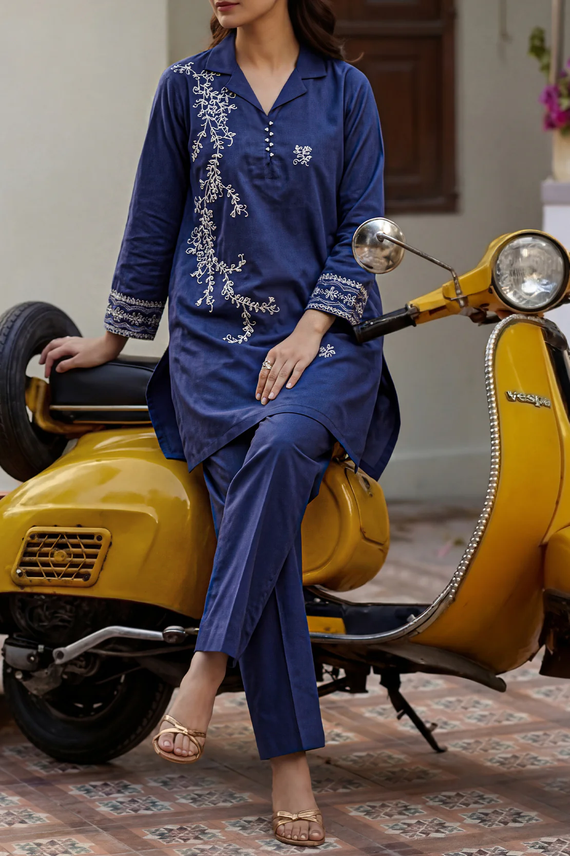 Solid Embroidered Poplin Stitched 2 piece (Shirt/Trouser)