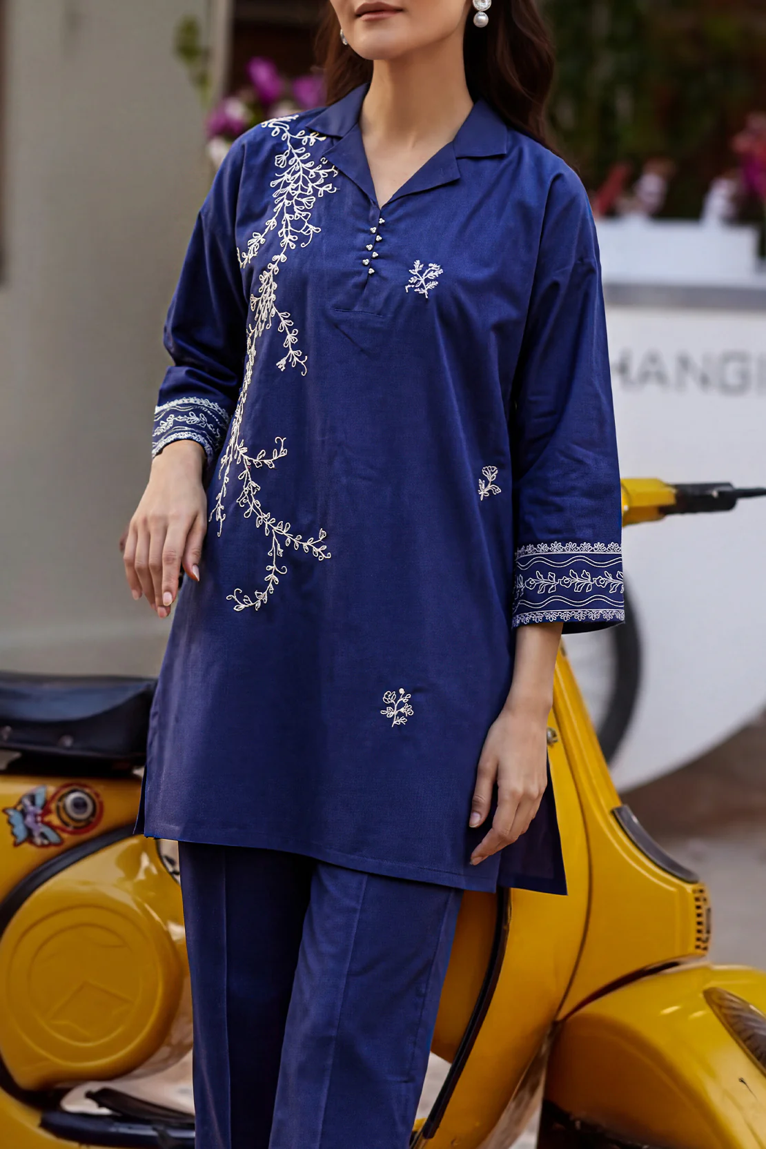 Solid Embroidered Poplin Stitched 2 piece (Shirt/Trouser) - Image 3