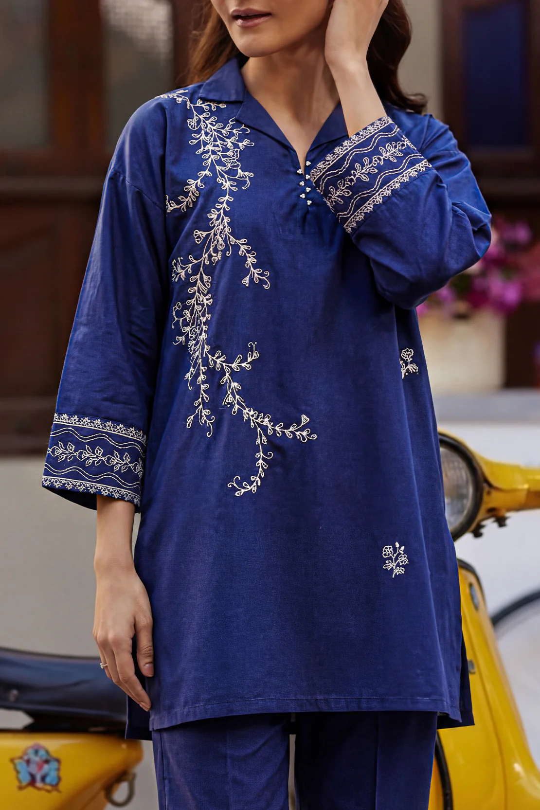 Solid Embroidered Poplin Stitched 2 piece (Shirt/Trouser) - Image 4